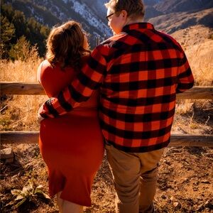 Women’s Red Long-Sleeve Draped Wrap Dress